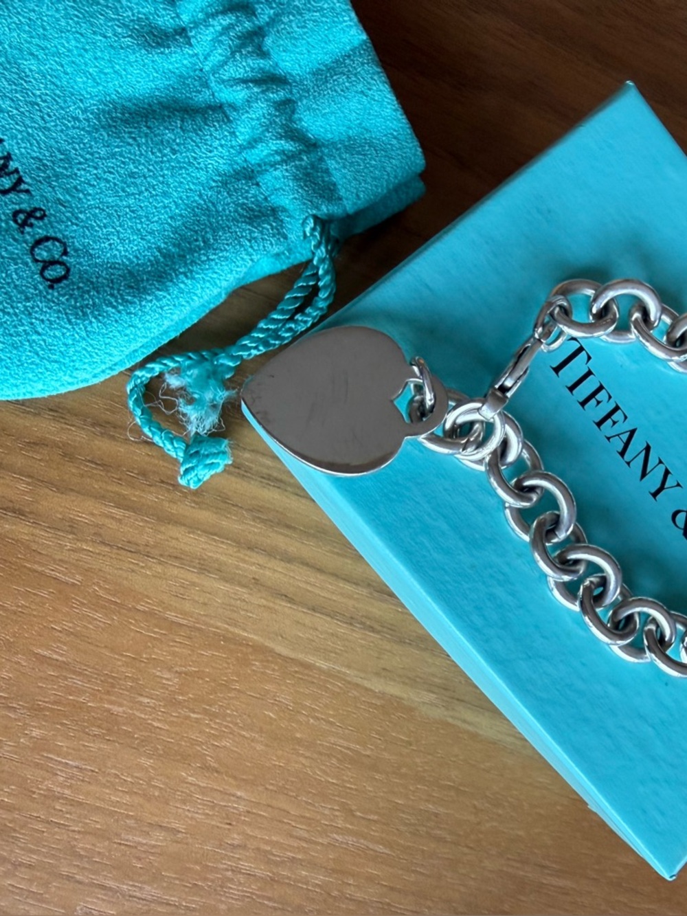 Tiffany & Co. Sterling Silver Heart Tag Bracelet with Tiffany Blue Pouch - Picture 3 of 5